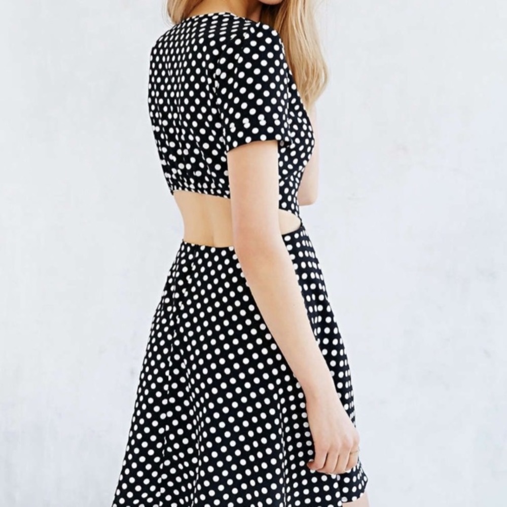 UO retro open back polka dot fitted dress
